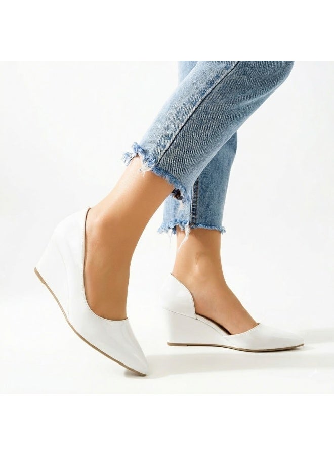 لايف ستيلاش  أحذية ويدج  جلد لامع W-320 - ابيض - Image 1